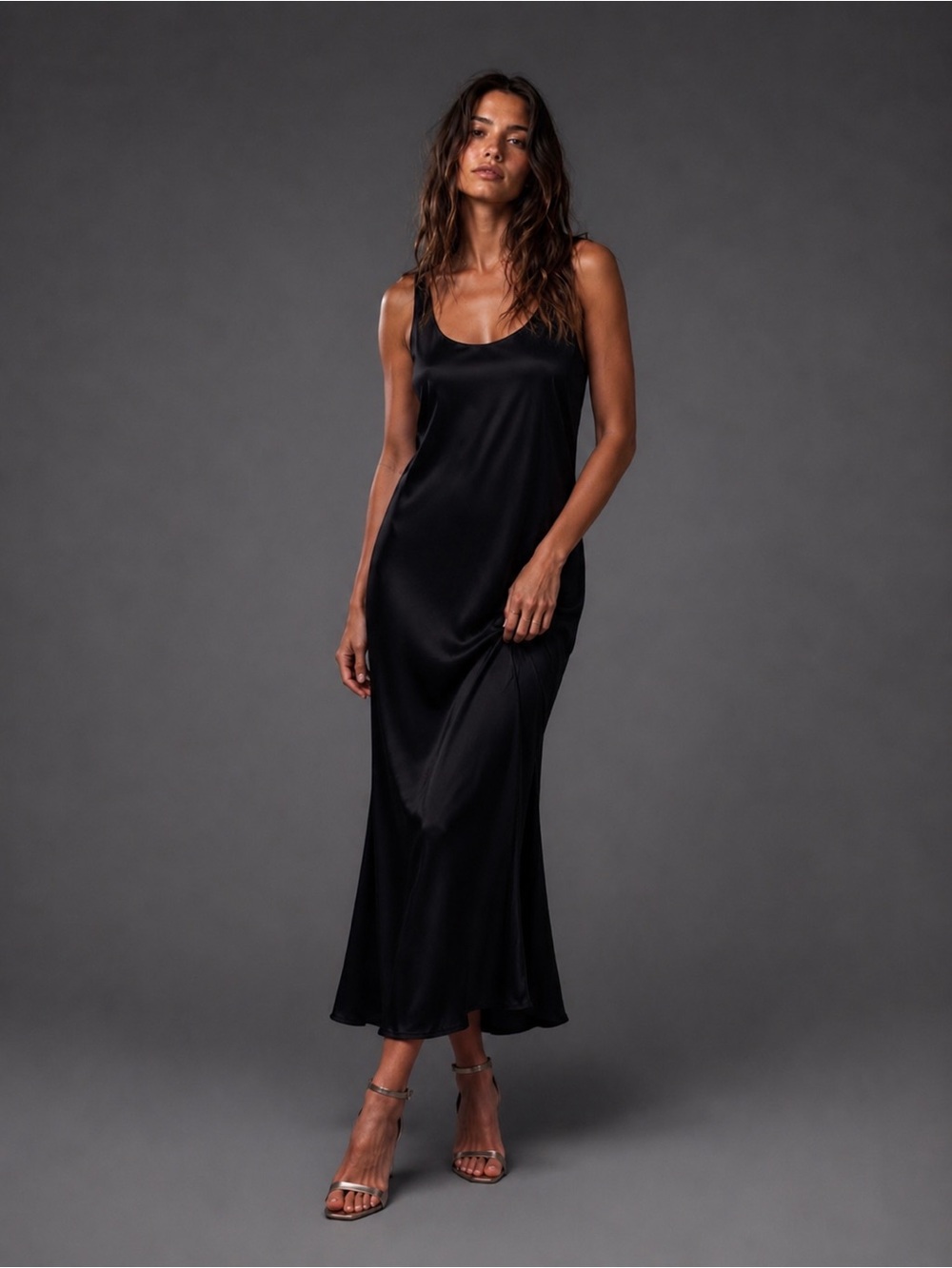 Function & Fringe Edit | Black Satin Maxi Dress • Minimal Slip Silhouette